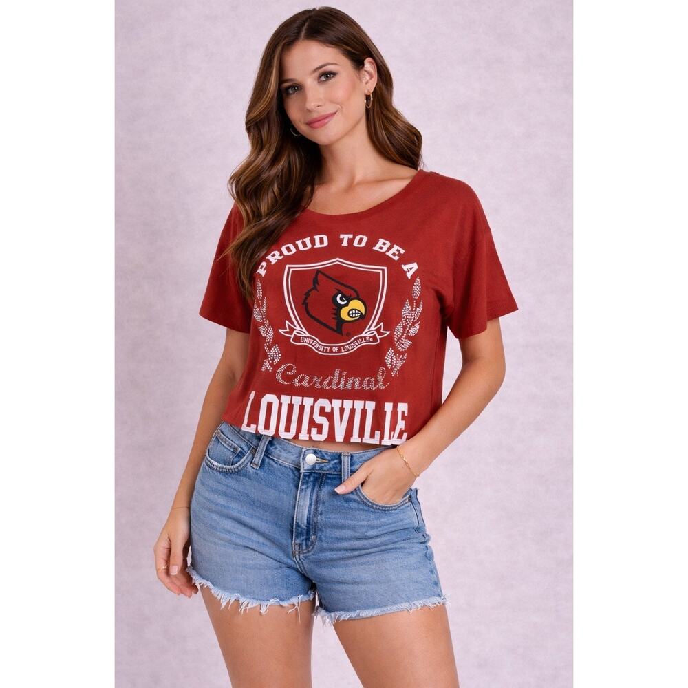 E5 NCAA Louisville Cardinals Crop Top M NWT Rhinestone